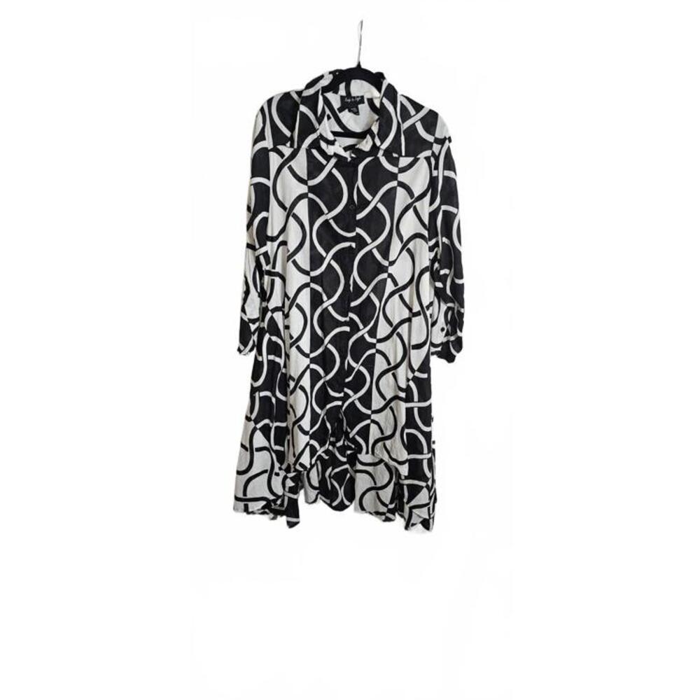 Step in Style 2X Black and White Patterned Long Sleeve Dress 100% Cotton - Picture 14 of 14